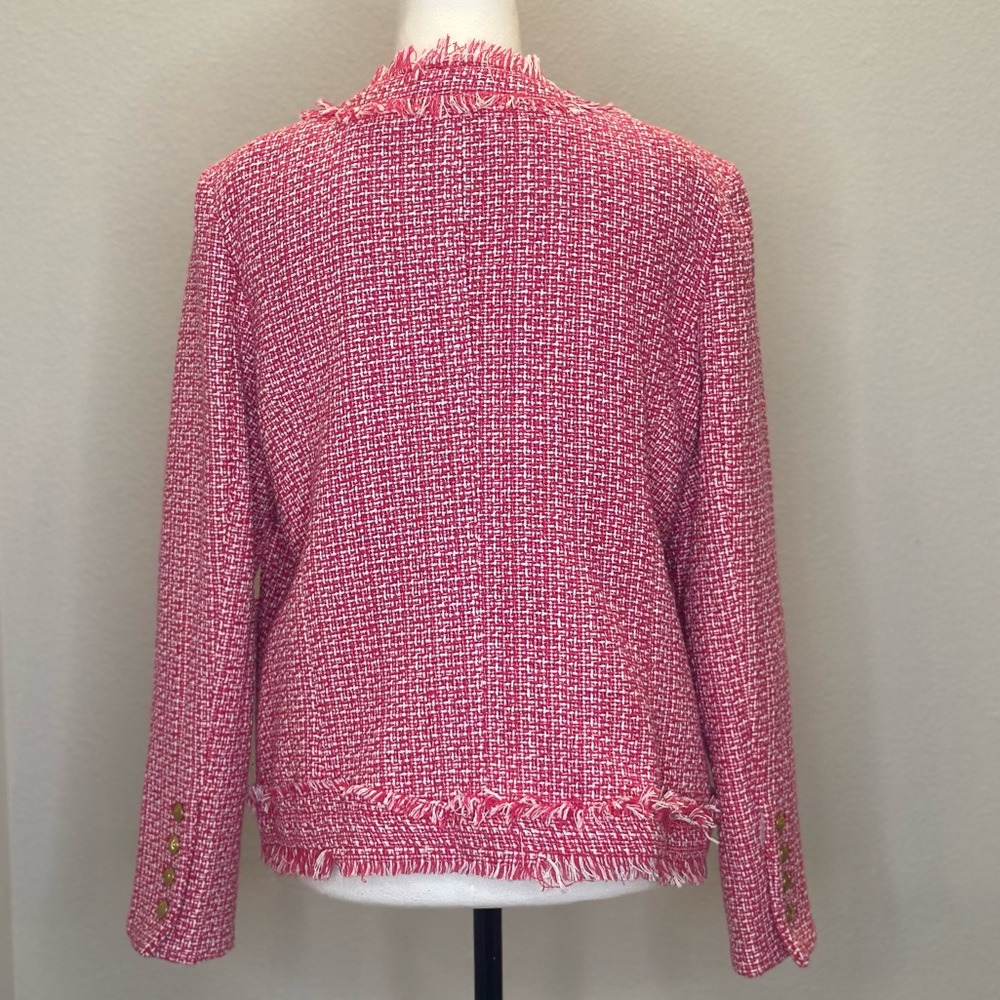 Nanette Lepore Pink Tweed Blazer with Frayed Edges - Picture 2 of 7